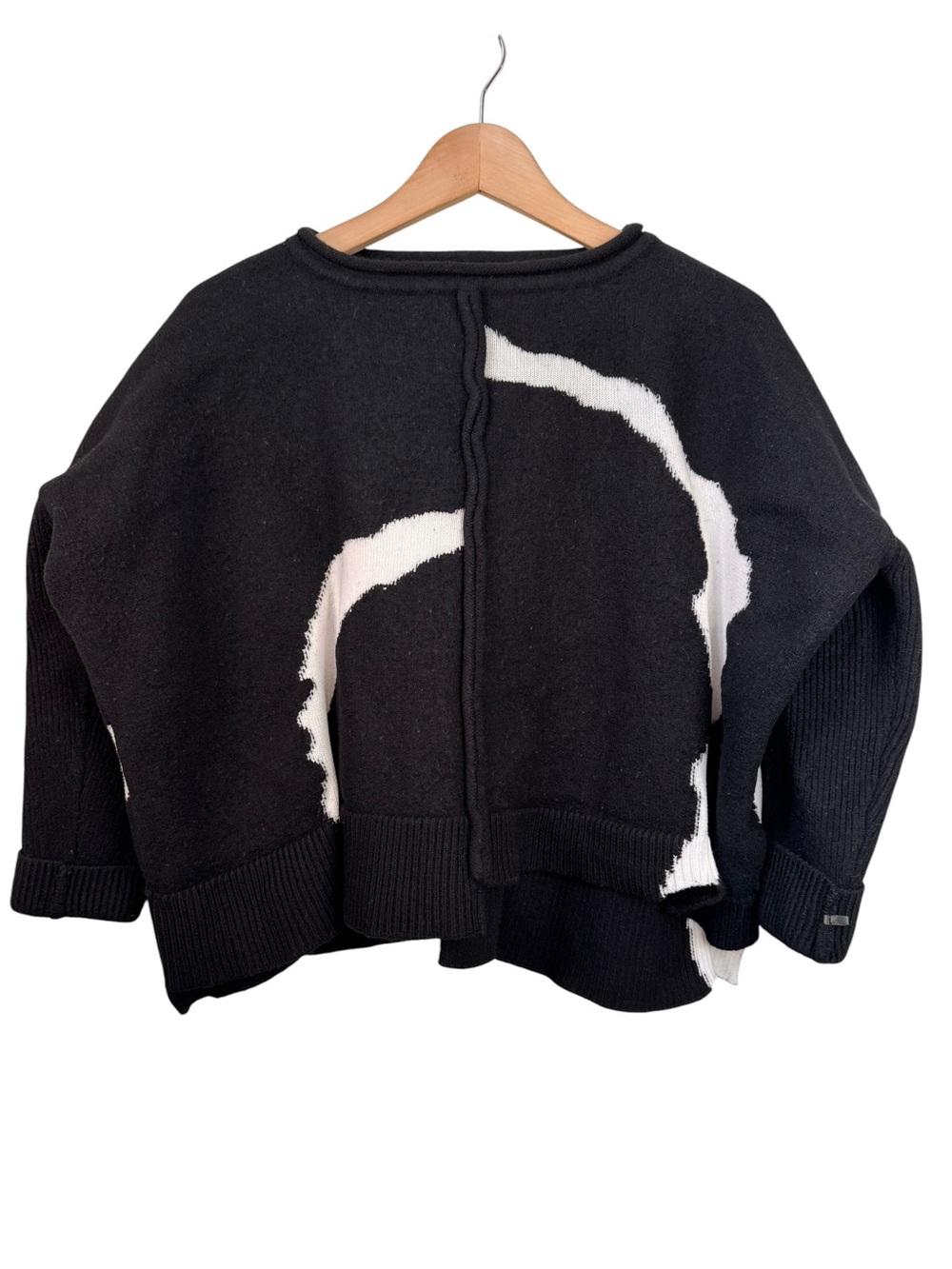 Moyuru Black White Abstract Oversized Sweater Medium Pullover Wool Art to Wear